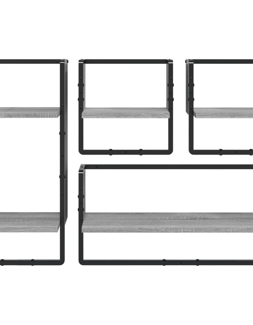 Încărcați imaginea în vizualizatorul Galerie, Set rafturi perete cu bare, 4 buc., gri sonoma, lemn prelucrat - Lando
