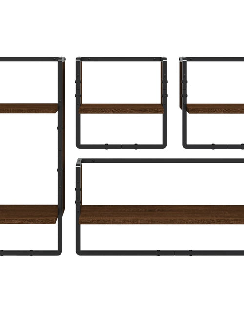 Загрузите изображение в средство просмотра галереи, Set rafturi de perete cu bare, 4 buc., stejar maro, lemn - Lando
