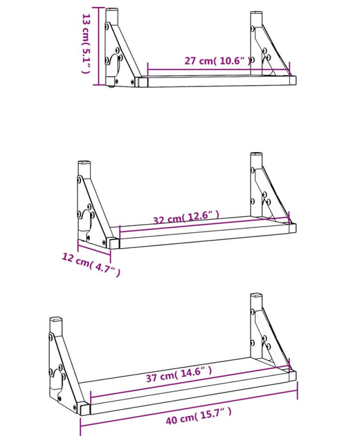 Загрузите изображение в средство просмотра галереи, Set rafturi de perete, 3 buc., stejar sonoma, lemn prelucrat - Lando
