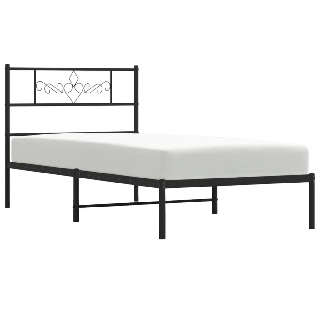 Cadru pat metalic cu tăblie, negru, 90x200 cm - Lando