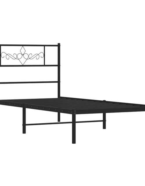 Încărcați imaginea în vizualizatorul Galerie, Cadru de pat metalic cu tăblie, negru, 100x190 cm - Lando

