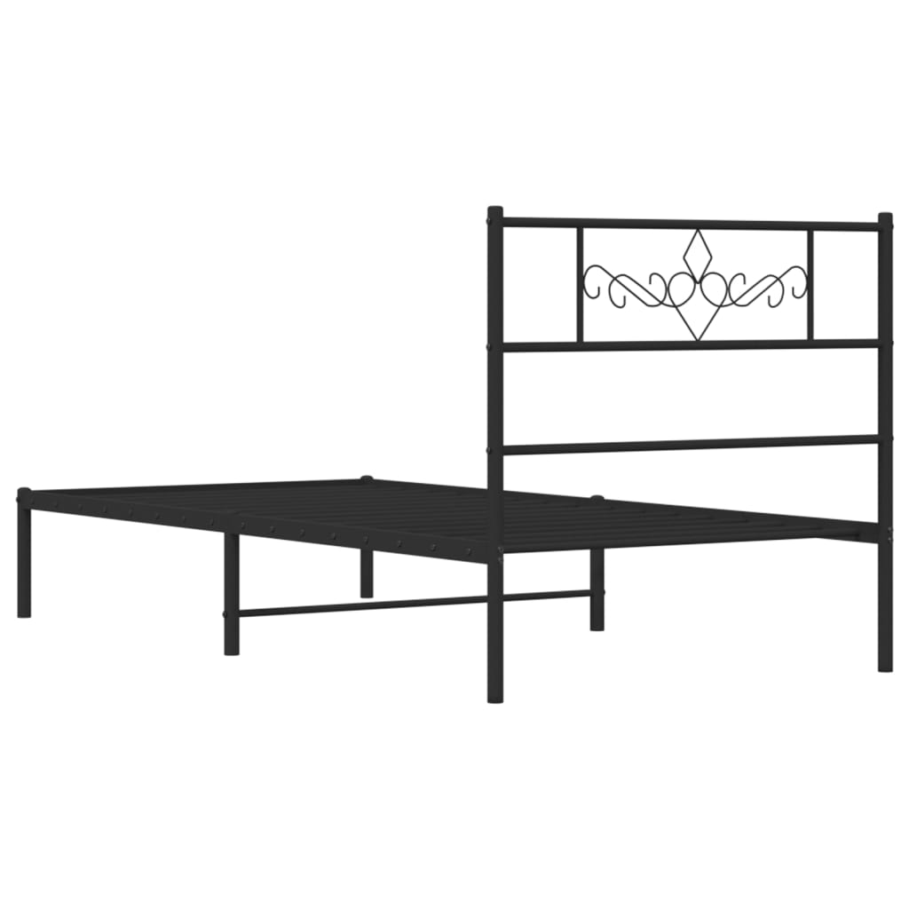 Cadru de pat din metal cu tăblie, negru, 107x203 cm - Lando