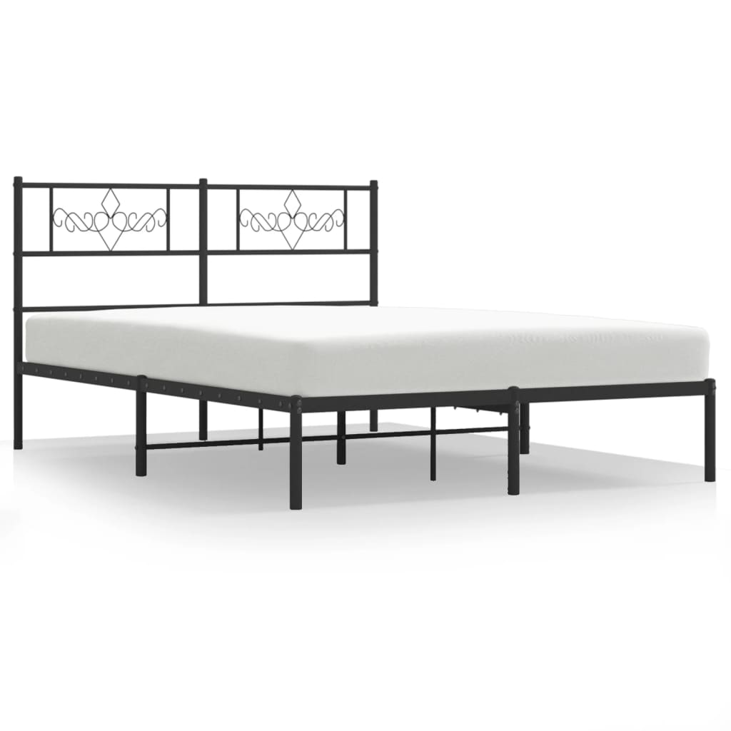 Cadru de pat metalic cu tăblie, negru, 140x190 cm - Lando