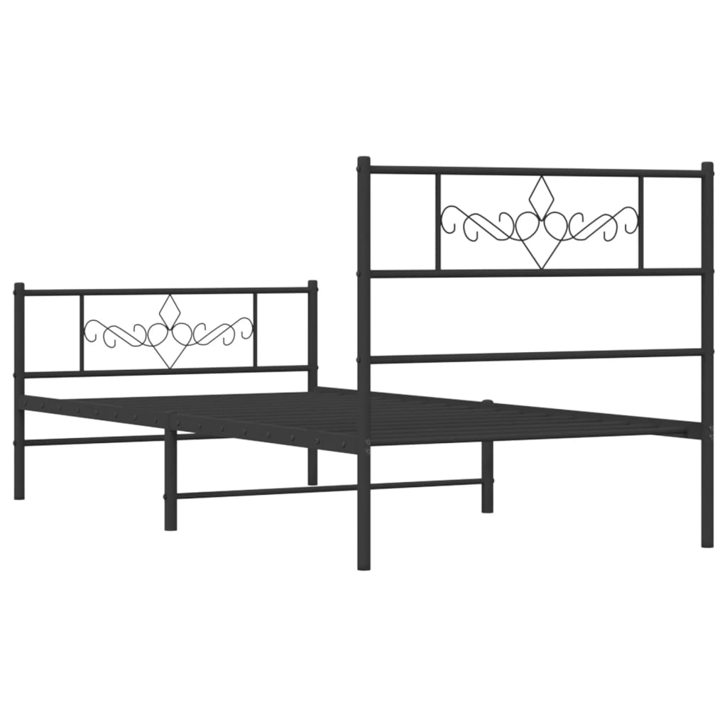 Cadru pat metalic cu tăblii de cap/picioare, negru, 80x200 cm - Lando
