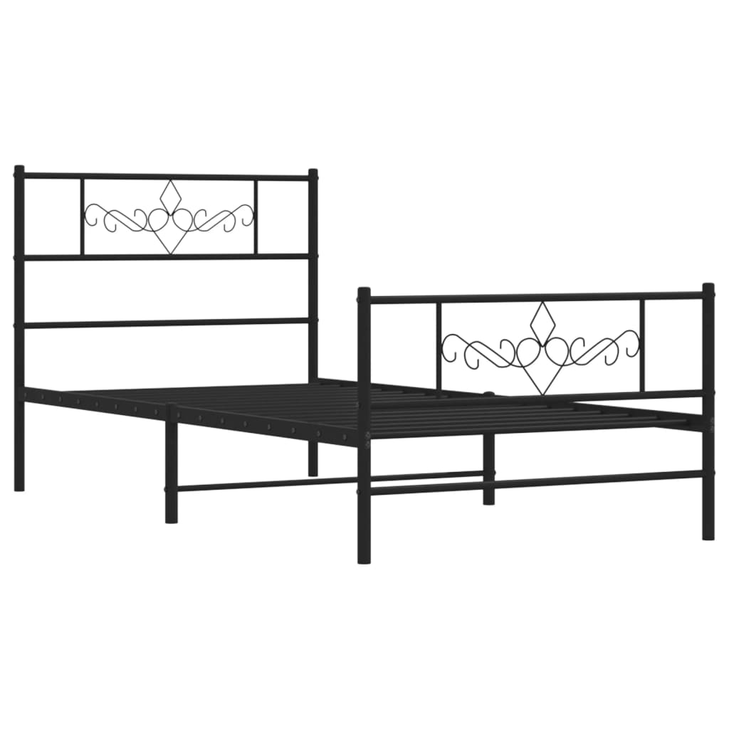 Cadru pat metalic cu tăblii de cap/picioare, negru, 90x190 cm - Lando