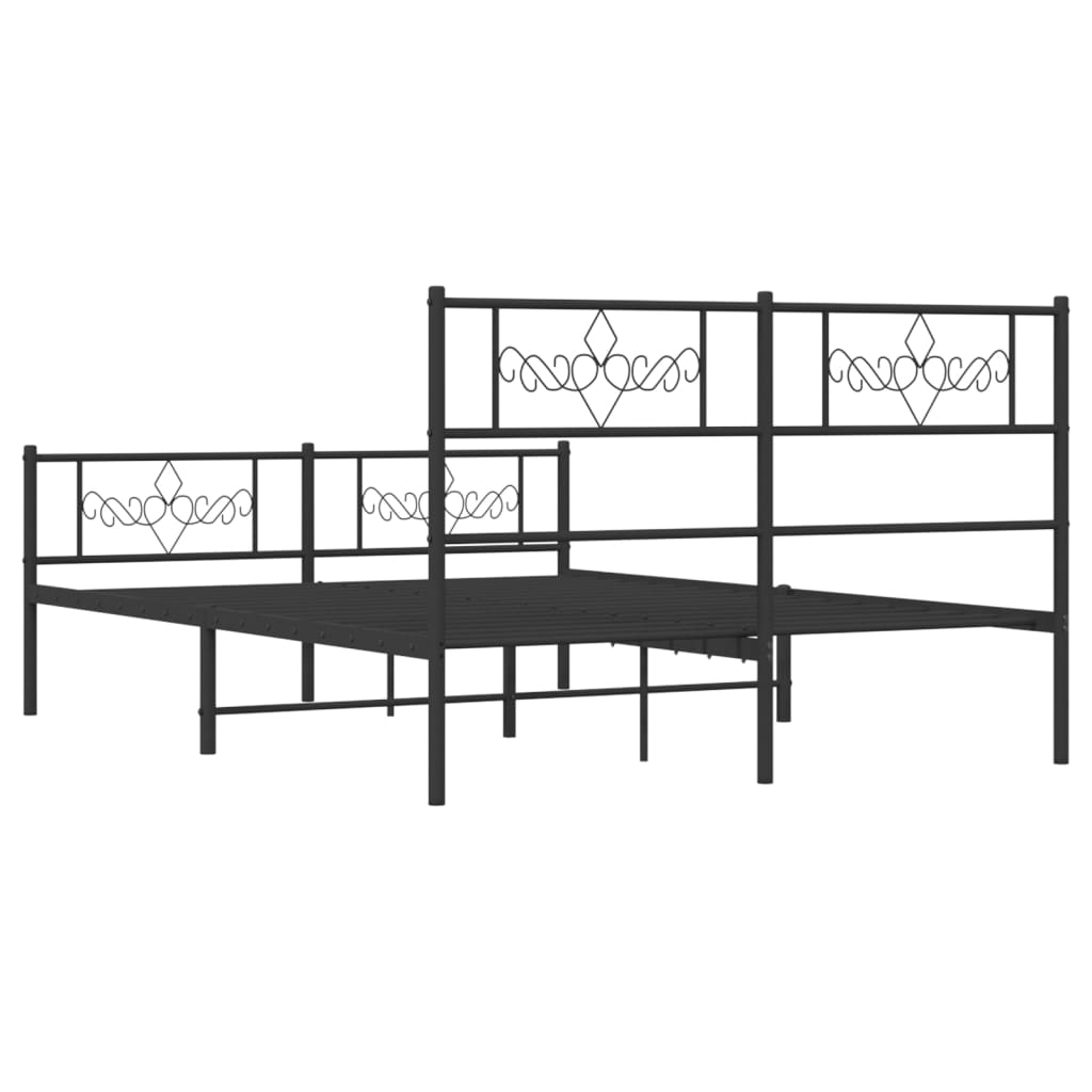 Cadru pat metalic cu tăblie de cap/picioare, negru, 150x200 cm - Lando