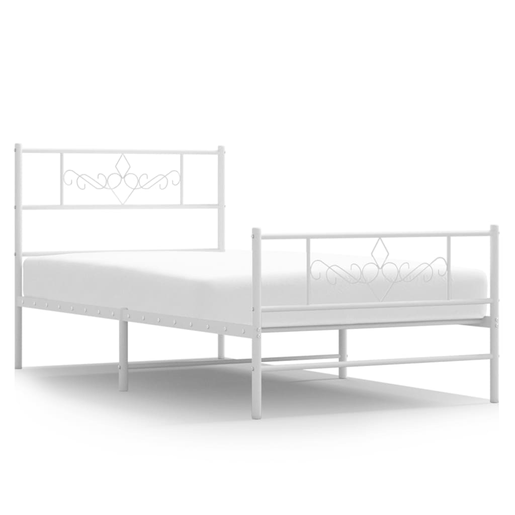 Cadru de pat metalic cu tăblie de cap/picioare, alb, 90x190 cm - Lando