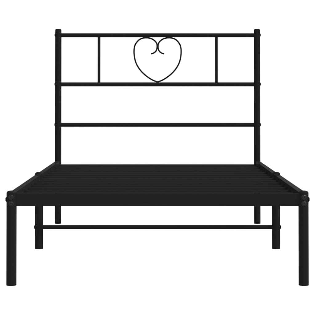 Cadru de pat metalic cu tăblie, negru, 100x190 cm - Lando