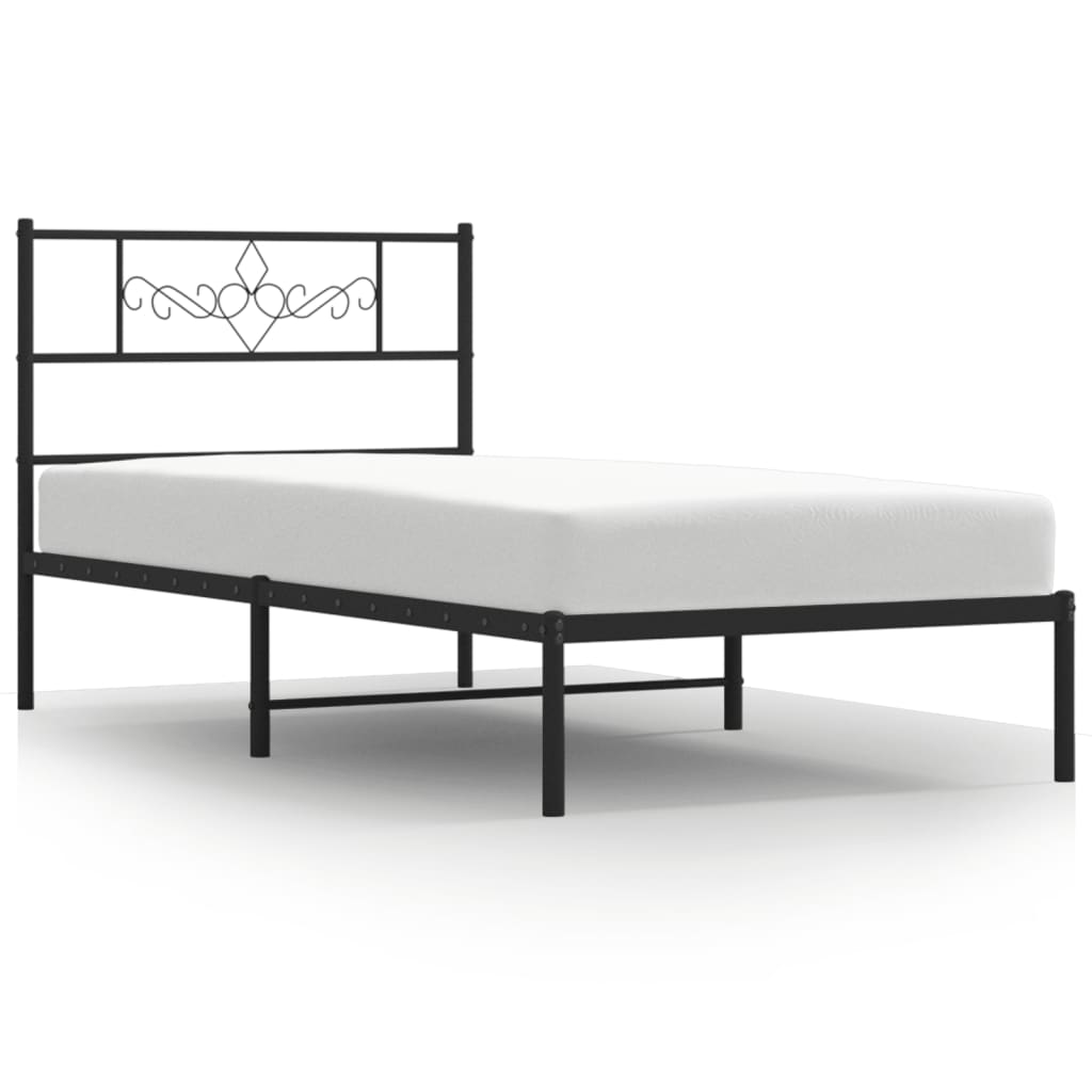 Cadru de pat metalic cu tăblie, negru, 75x190 cm - Lando