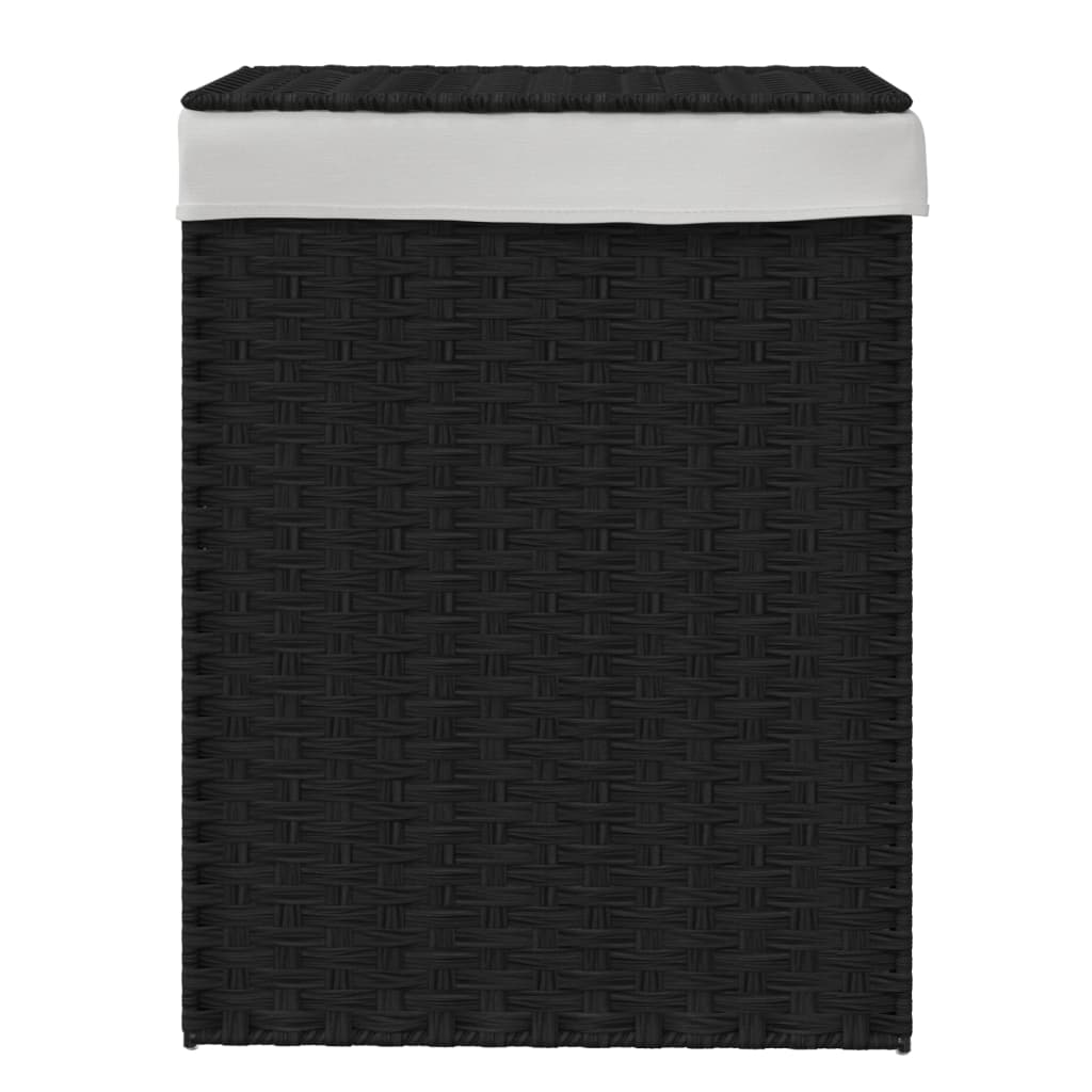 Coș de rufe cu capac, negru, 46x33x60 cm, poliratan - Lando