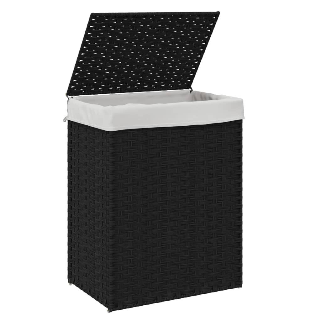 Coș de rufe cu capac, negru, 46x33x60 cm, poliratan - Lando