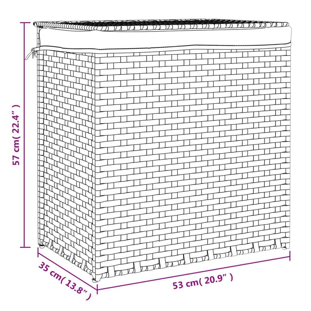Coș de rufe cu 2 secțiuni, 53x35x57 cm, poliratan - Lando