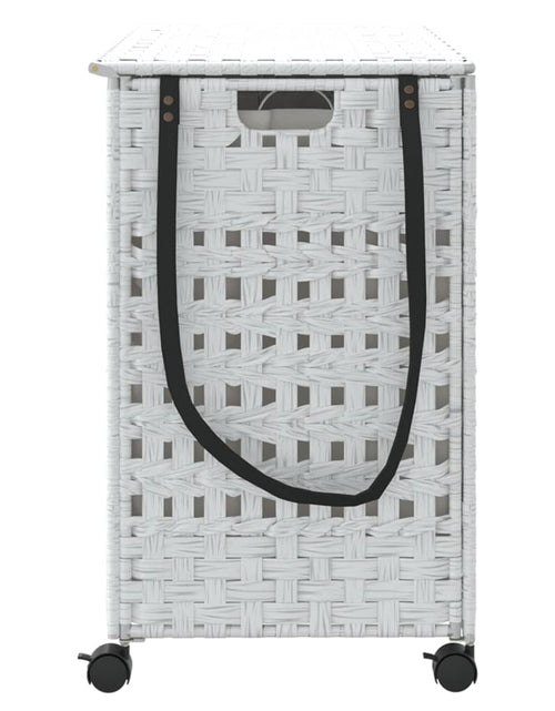Încărcați imaginea în vizualizatorul Galerie, Coș de rufe cu roți, alb, 66x35x60 cm, ratan - Lando
