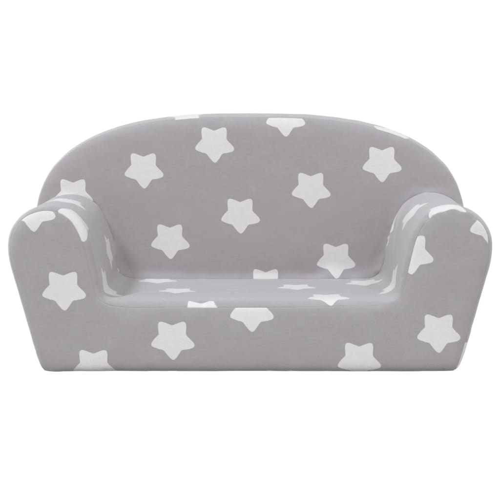 Canapea de copii cu 2 locuri, gri deschis cu stele, pluș moale - Lando