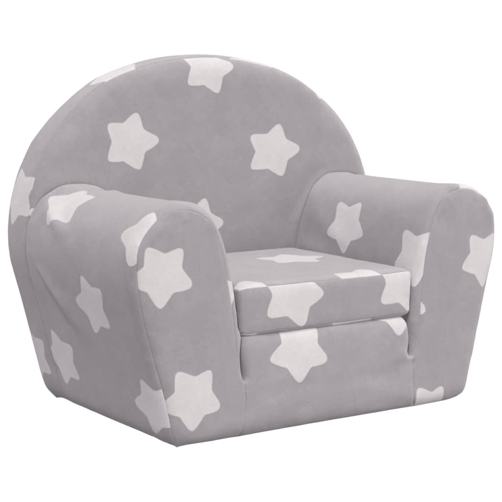 Canapea extensibilă de copii, gri deschis cu stele, pluș moale - Lando