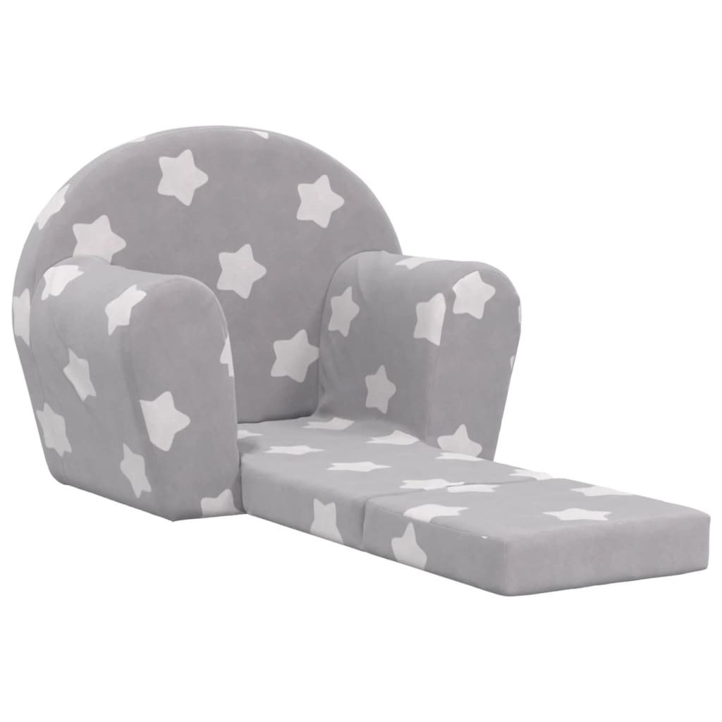 Canapea extensibilă de copii, gri deschis cu stele, pluș moale - Lando