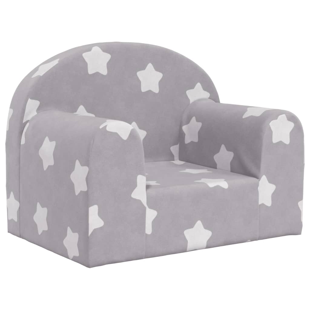 Canapea pentru copii, gri deschis cu stele, pluș moale - Lando