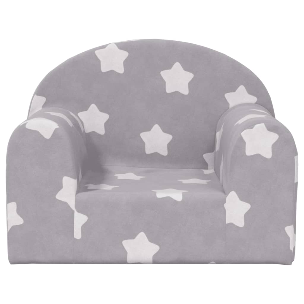Canapea pentru copii, gri deschis cu stele, pluș moale - Lando