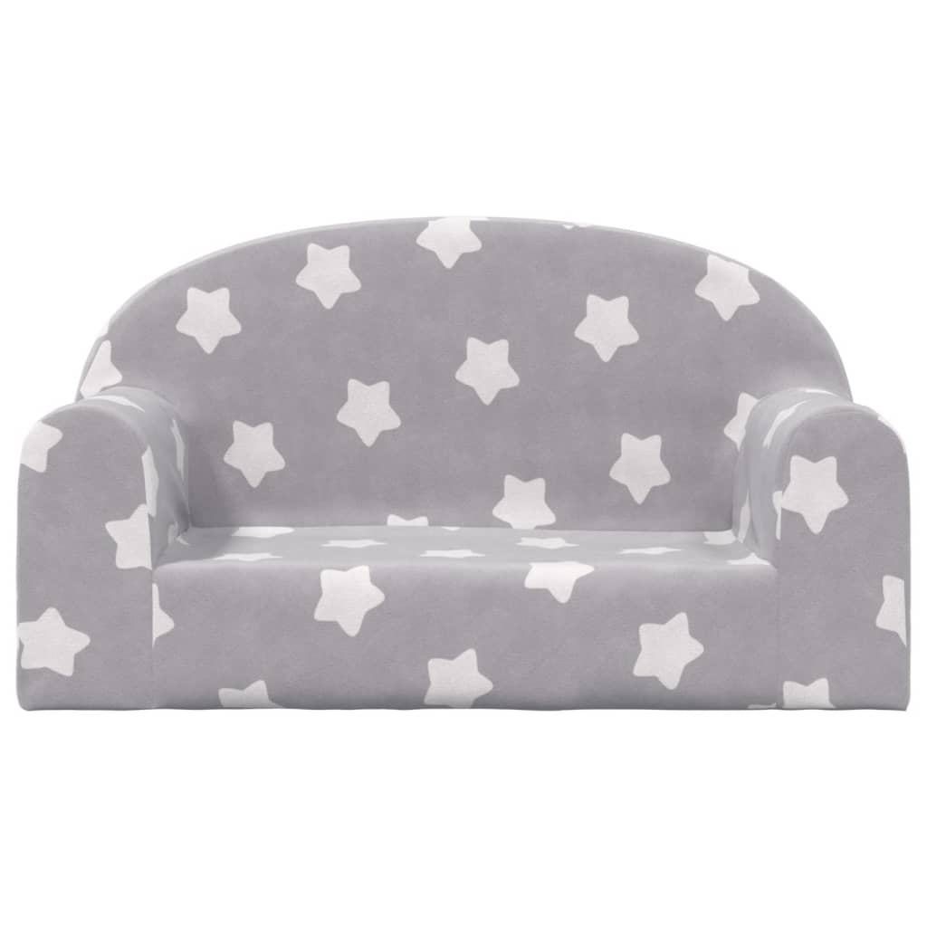 Canapea de copii cu 2 locuri, gri deschis cu stele, pluș moale - Lando
