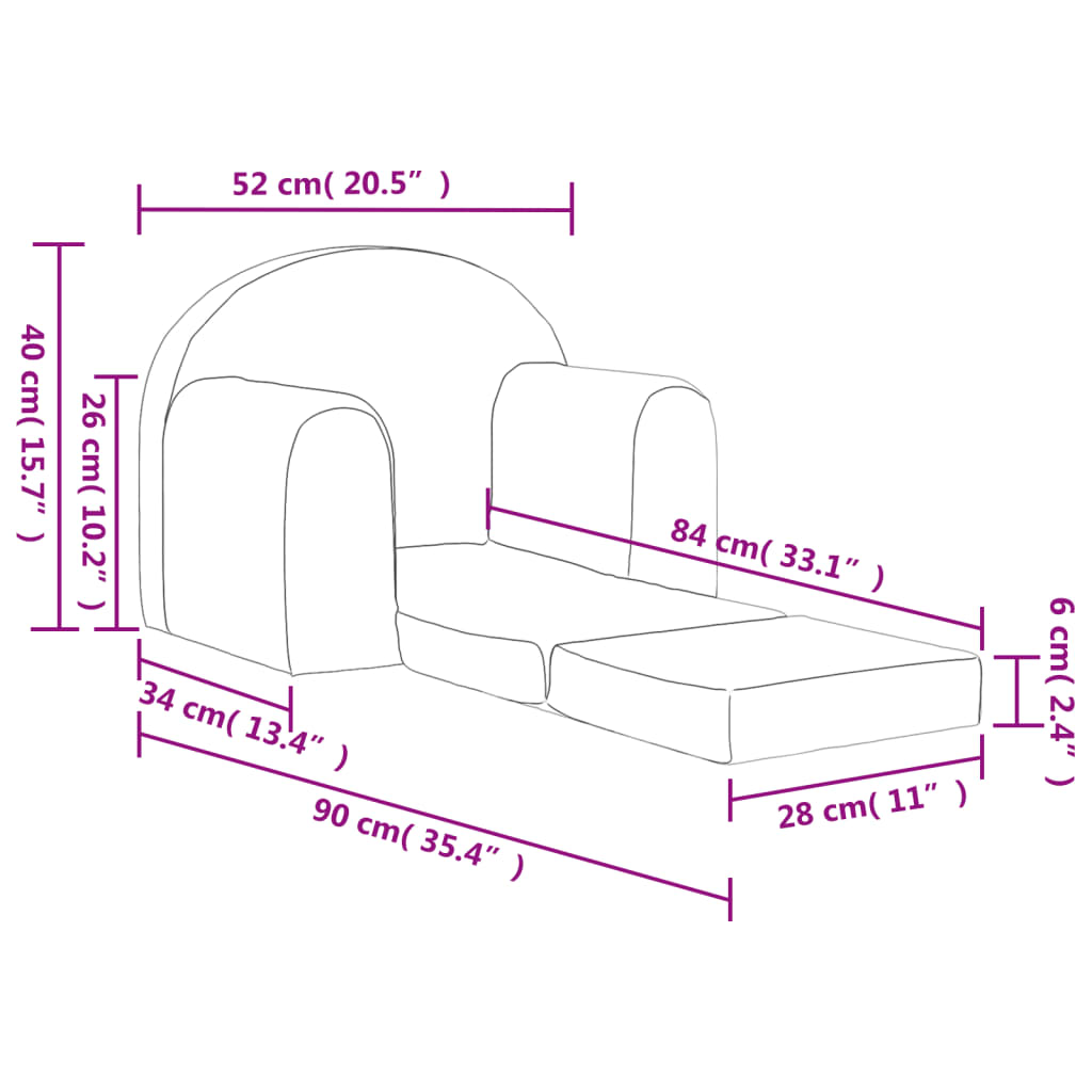 Canapea extensibilă pentru copii, gri deschis, pluș moale - Lando