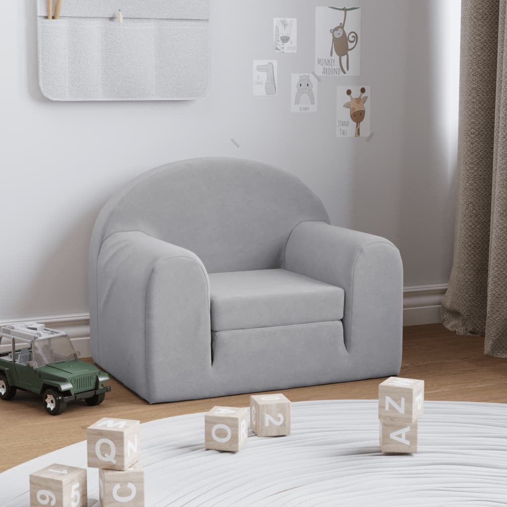 Canapea extensibilă pentru copii, gri deschis, pluș moale - Lando