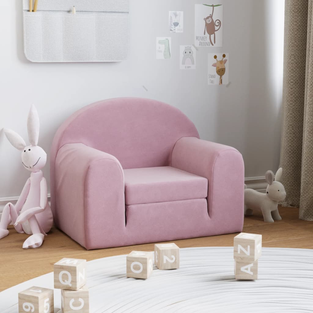 Canapea extensibilă pentru copii, roz, pluș moale - Lando
