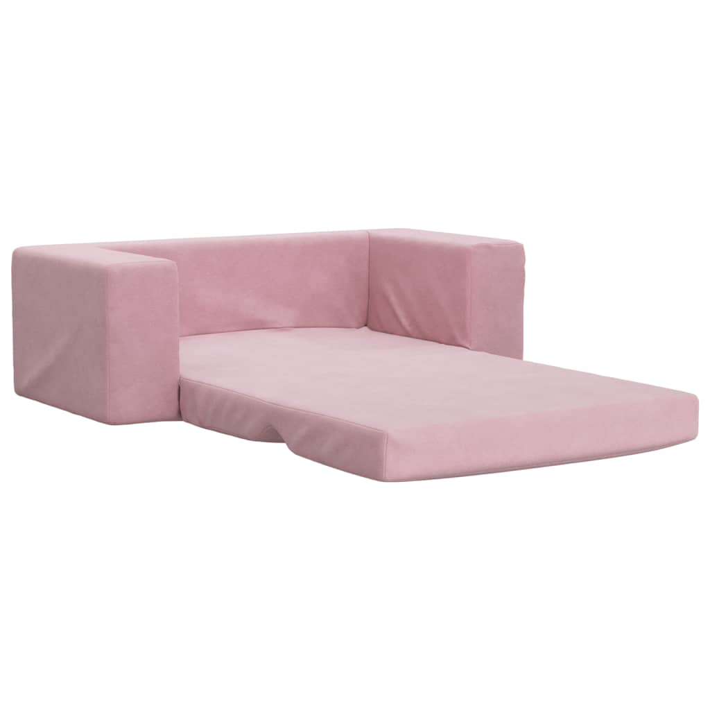 Canapea extensibilă pentru copii cu 2 locuri, roz, pluș moale - Lando