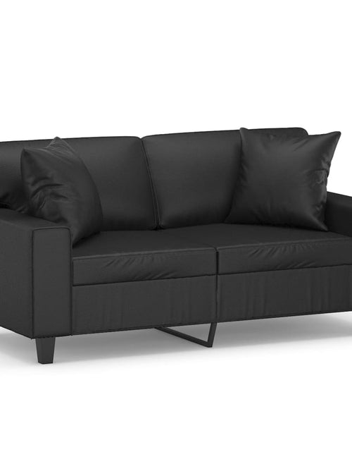 Încărcați imaginea în vizualizatorul Galerie, Canapea cu 2 locuri cu pernuțe, negru, 120 cm, piele ecologică - Lando
