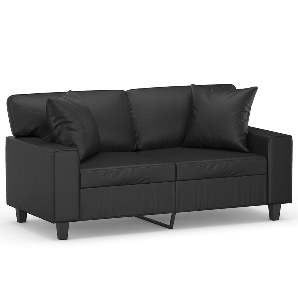 Canapea cu 2 locuri cu pernuțe, negru, 120 cm, piele ecologică - Lando