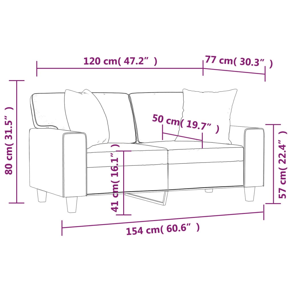 Canapea cu 2 locuri cu pernuțe, negru, 120 cm, piele ecologică - Lando