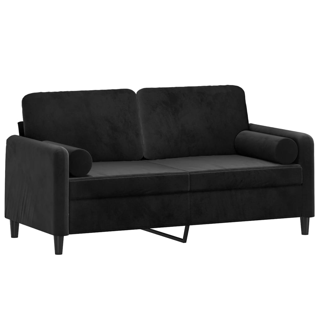 Canapea cu 2 locuri cu pernuțe, negru, 140 cm, catifea - Lando