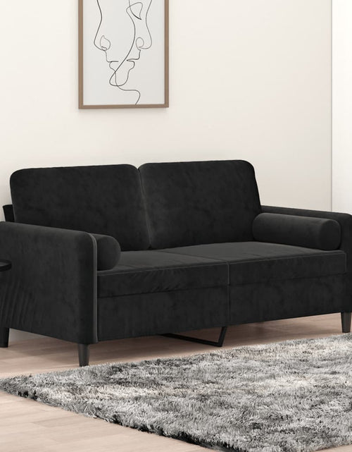 Încărcați imaginea în vizualizatorul Galerie, Canapea cu 2 locuri cu pernuțe, negru, 140 cm, catifea - Lando
