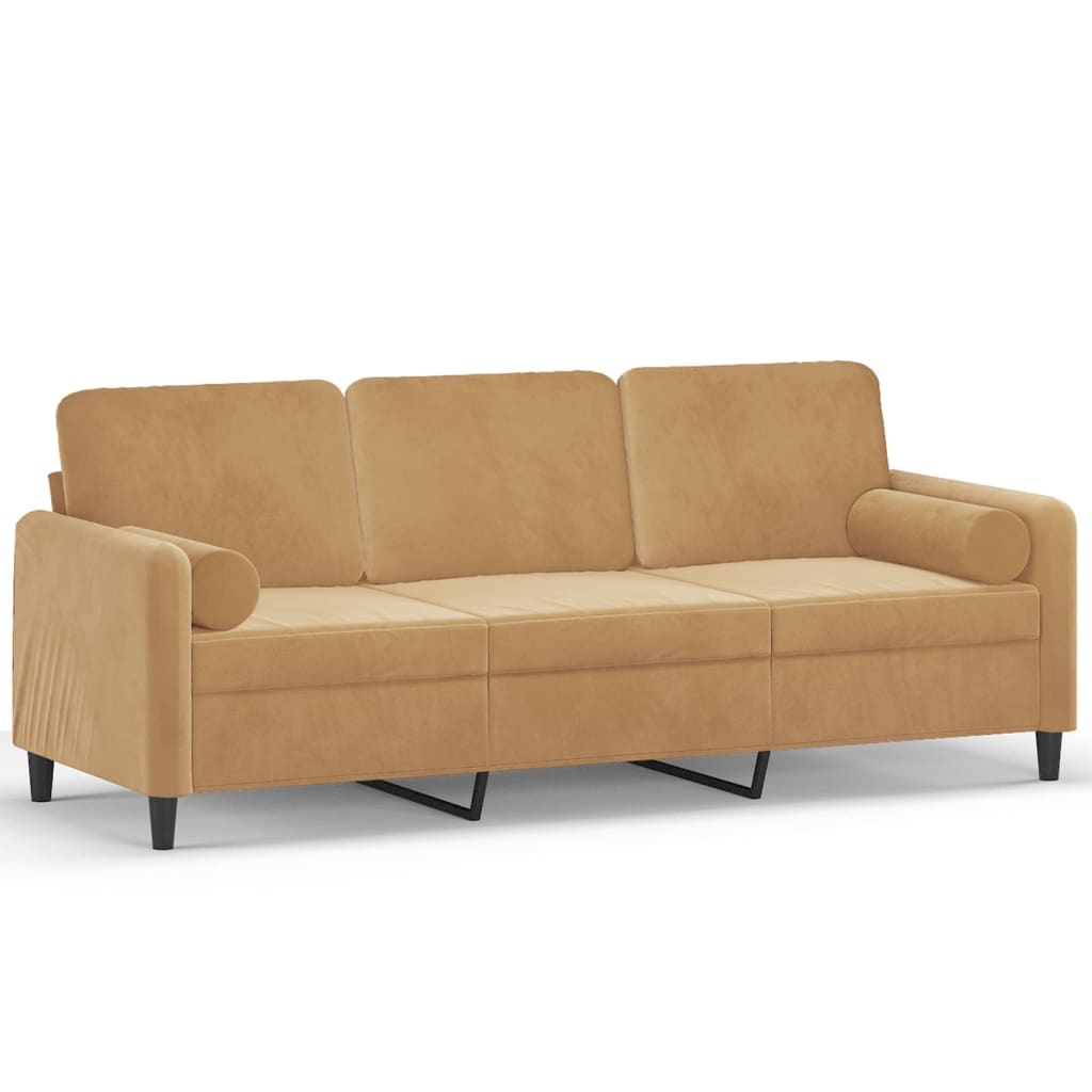 Canapea cu 3 locuri cu pernuțe, maro, 180 cm, catifea - Lando