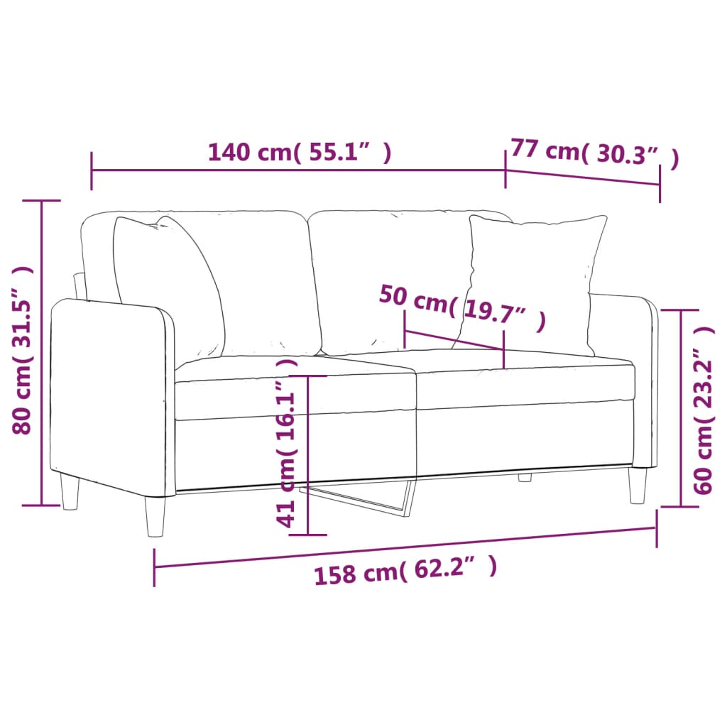 Canapea cu 2 locuri cu pernuțe, negru, 140 cm, textil - Lando