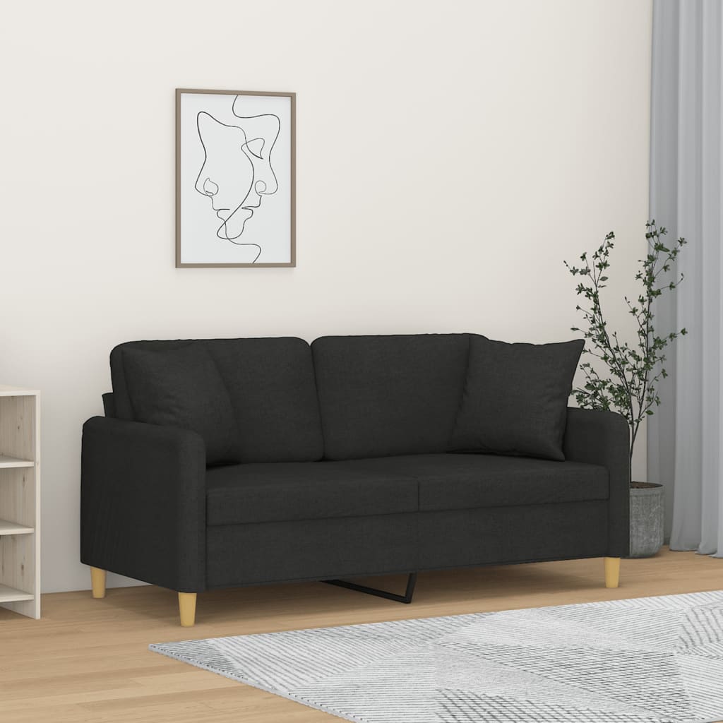 Canapea cu 2 locuri cu pernuțe, negru, 140 cm, textil - Lando