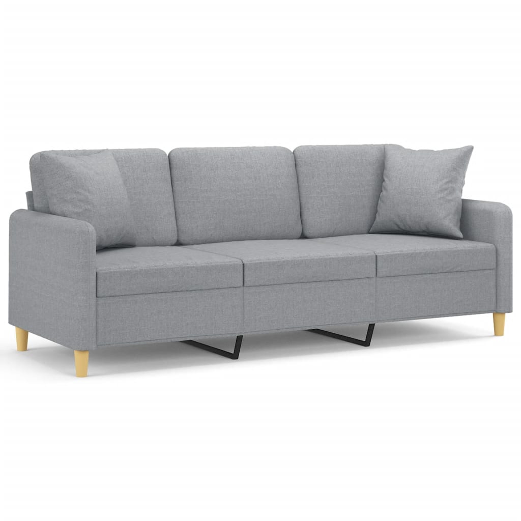 Canapea cu 3 locuri cu pernuțe, gri deschis, 180 cm, textil - Lando
