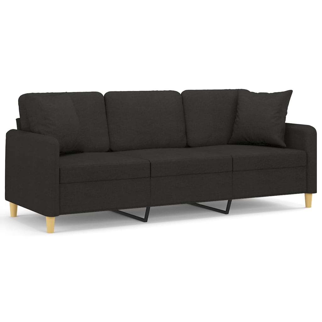 Canapea cu 3 locuri cu pernuțe, negru, 180 cm, textil - Lando