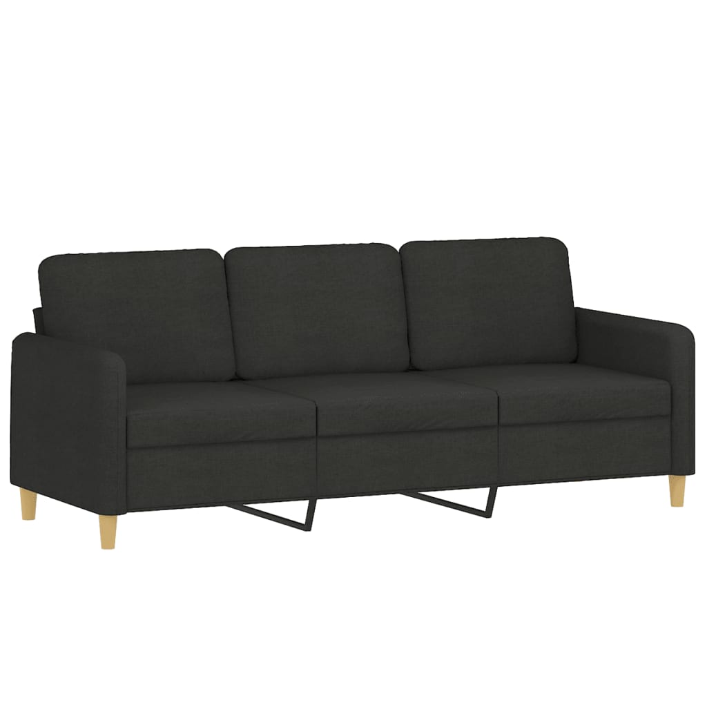 Canapea cu 3 locuri cu pernuțe, negru, 180 cm, textil - Lando