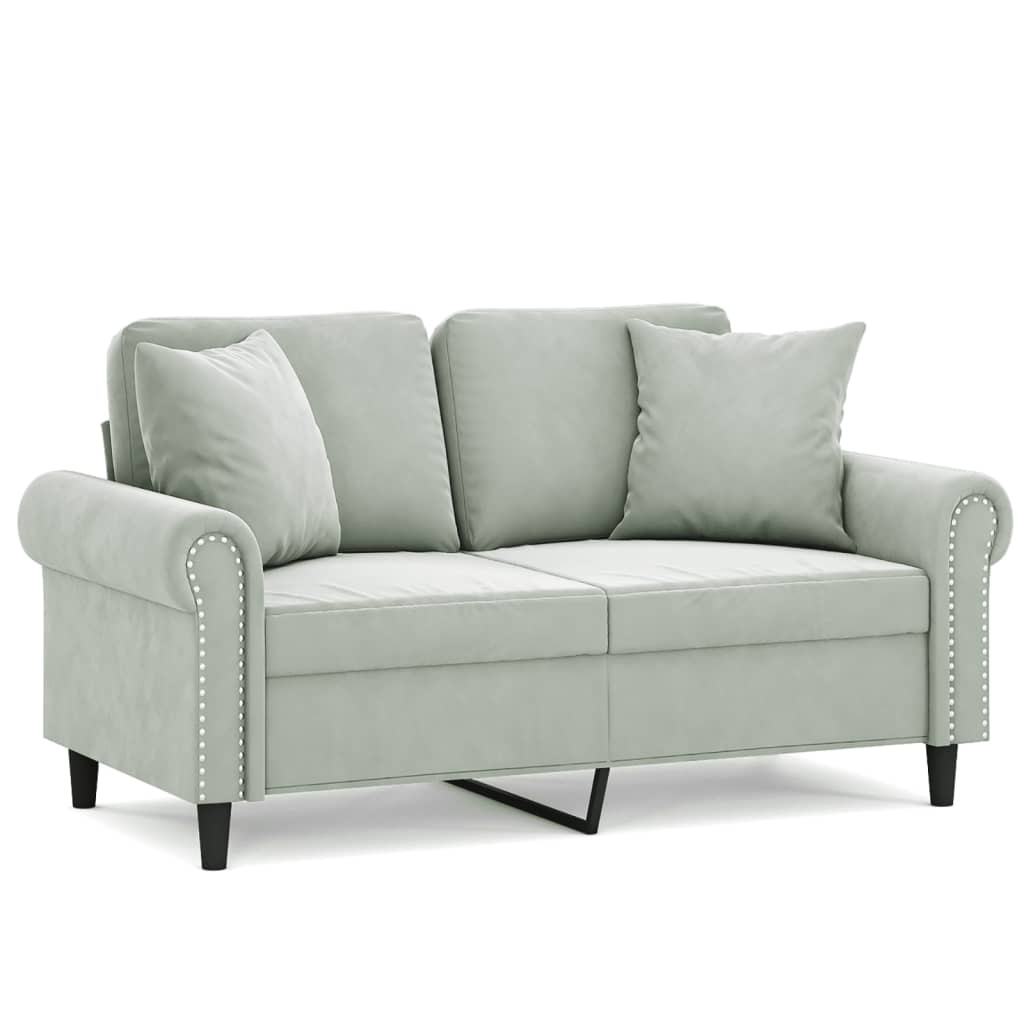 Canapea cu 2 locuri cu pernuțe, gri deschis, 120 cm, catifea - Lando