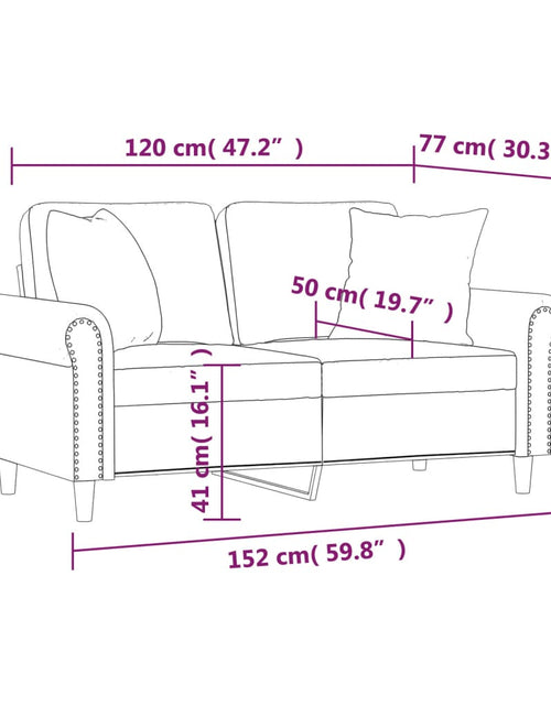 Încărcați imaginea în vizualizatorul Galerie, Canapea cu 2 locuri cu pernuțe, gri deschis, 120 cm, catifea - Lando
