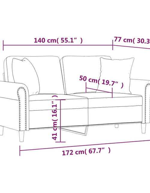 Încărcați imaginea în vizualizatorul Galerie, Canapea cu 2 locuri cu pernuțe, gri deschis, 140 cm, catifea - Lando
