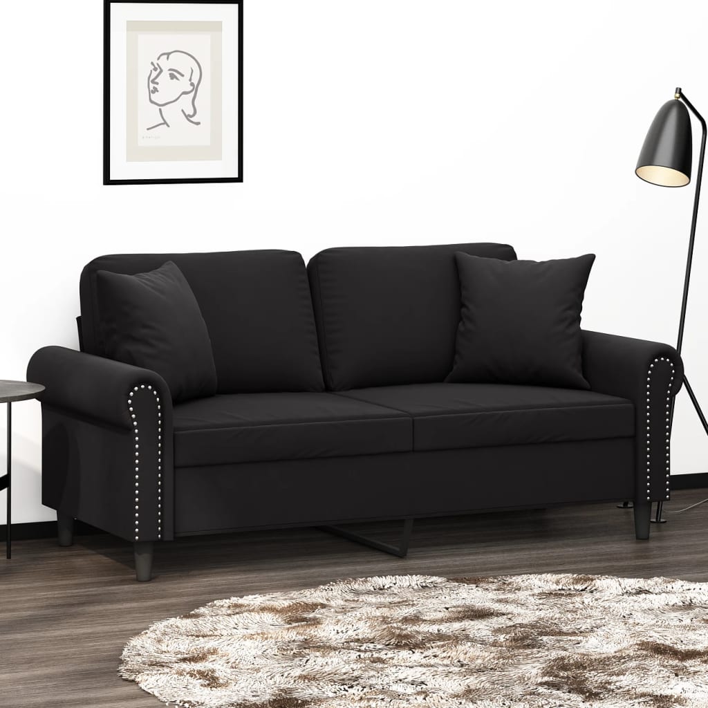 Canapea cu 2 locuri cu pernuțe, negru, 140 cm, catifea - Lando
