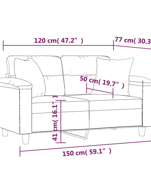 Încărcați imaginea în vizualizatorul Galerie, Canapea cu 2 locuri, cu perne, gri, 120 cm, microfibră - Lando
