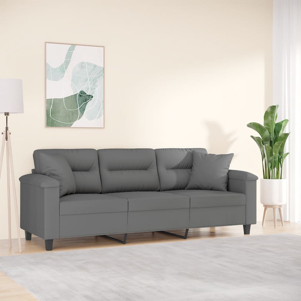 Canapea cu 3 locuri și perne, gri închis, 180 cm, microfibră - Lando