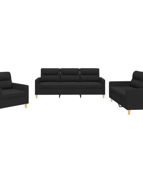 Încărcați imaginea în vizualizatorul Galerie, Set de canapele cu perne, 3 piese, negru, textil - Lando
