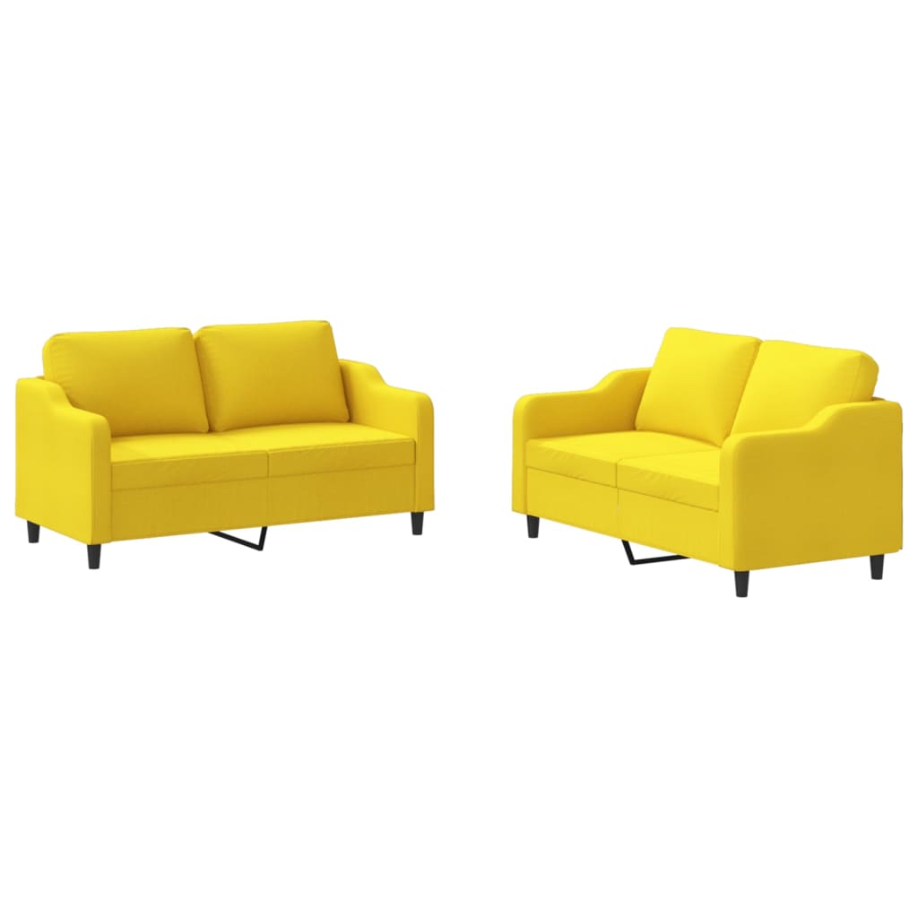 Set de canapele cu perne, 2 piese, galben deschis, textil - Lando
