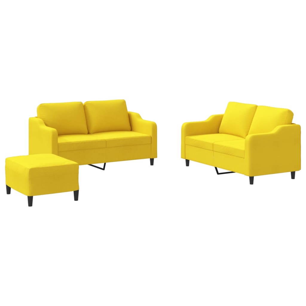 Set de canapele cu perne, 3 piese, galben deschis, textil - Lando
