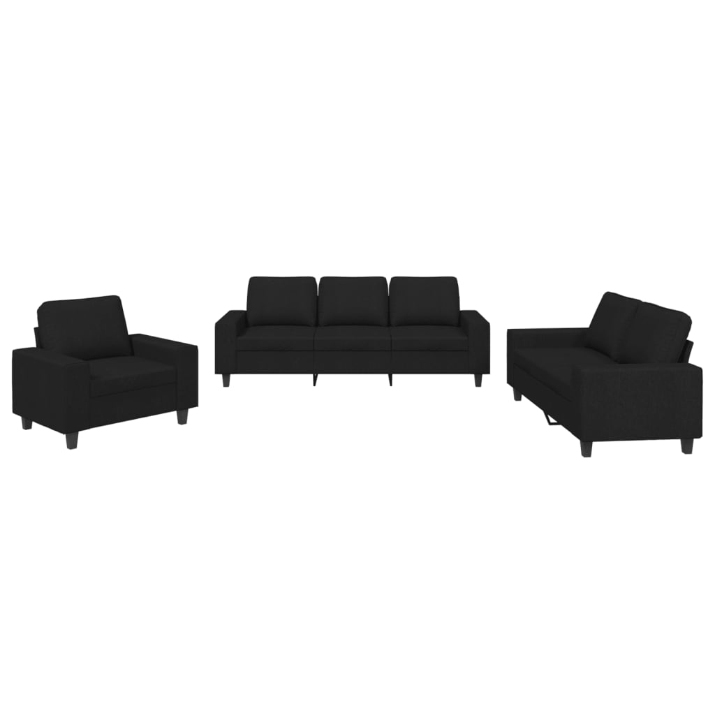 Set de canapele, 3 piese, negru, textil