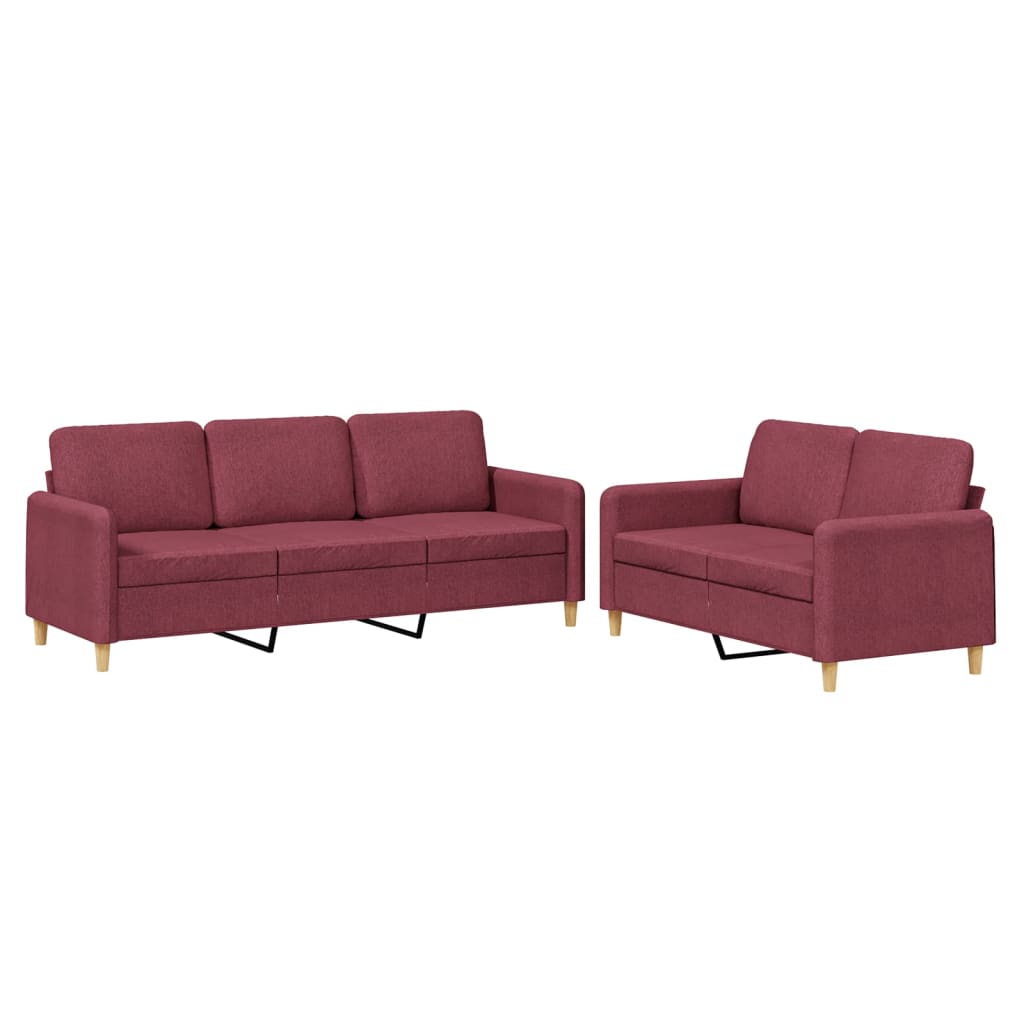 Set canapea cu perne, 2 piese, roșu vin, material textil - Lando