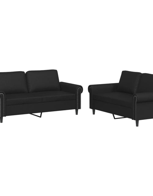 Încărcați imaginea în vizualizatorul Galerie, Set de canapele cu perne, 2 piese, negru, piele ecologică - Lando

